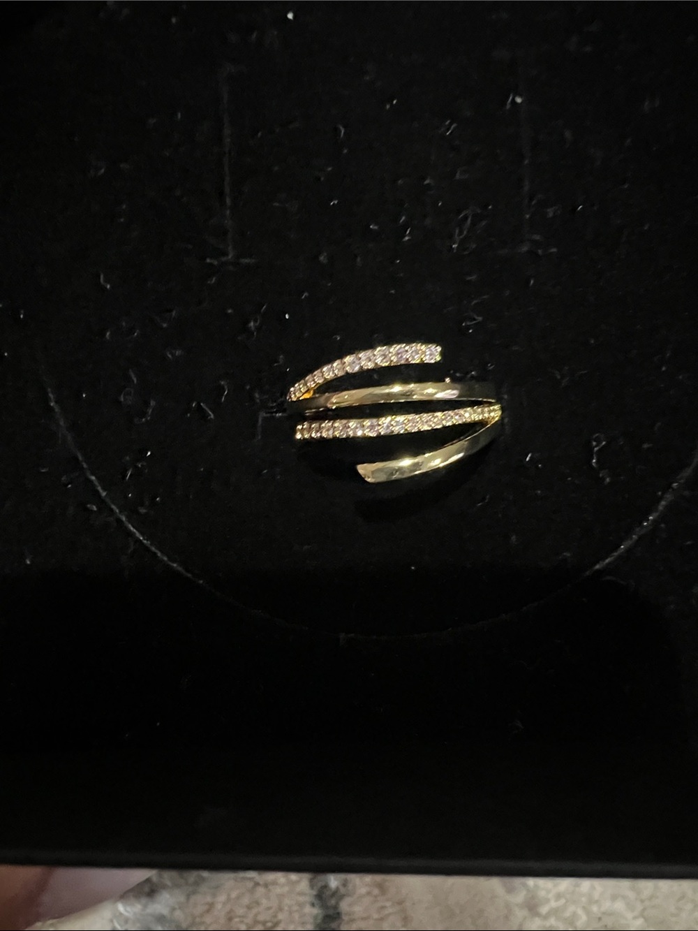Elegant Gold-Tone Pavé Wave Ring   Size 8 NEW